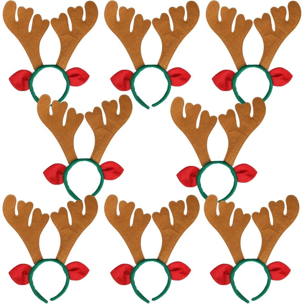 Pack of 8 Reindeer Antlers Headbands - Perfect for Christmas Fun and Photos